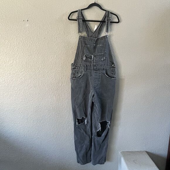 We The Free People Overalls Womens Small Black Denim Distressed Ripped Grunge - Picture 4 of 15